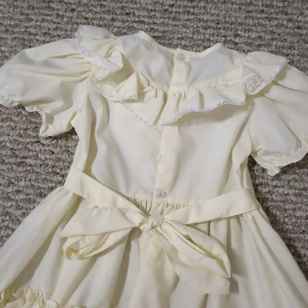 Vintage Butter Yellow Lace Tiered Ruffled Peasant Dress 4T Cottagecore Coquette